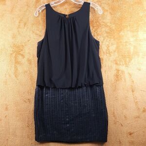 AIDAN MATTOX Dress Womens Size 12 Black Sleeveless Sequins Bottom Draped Blouson